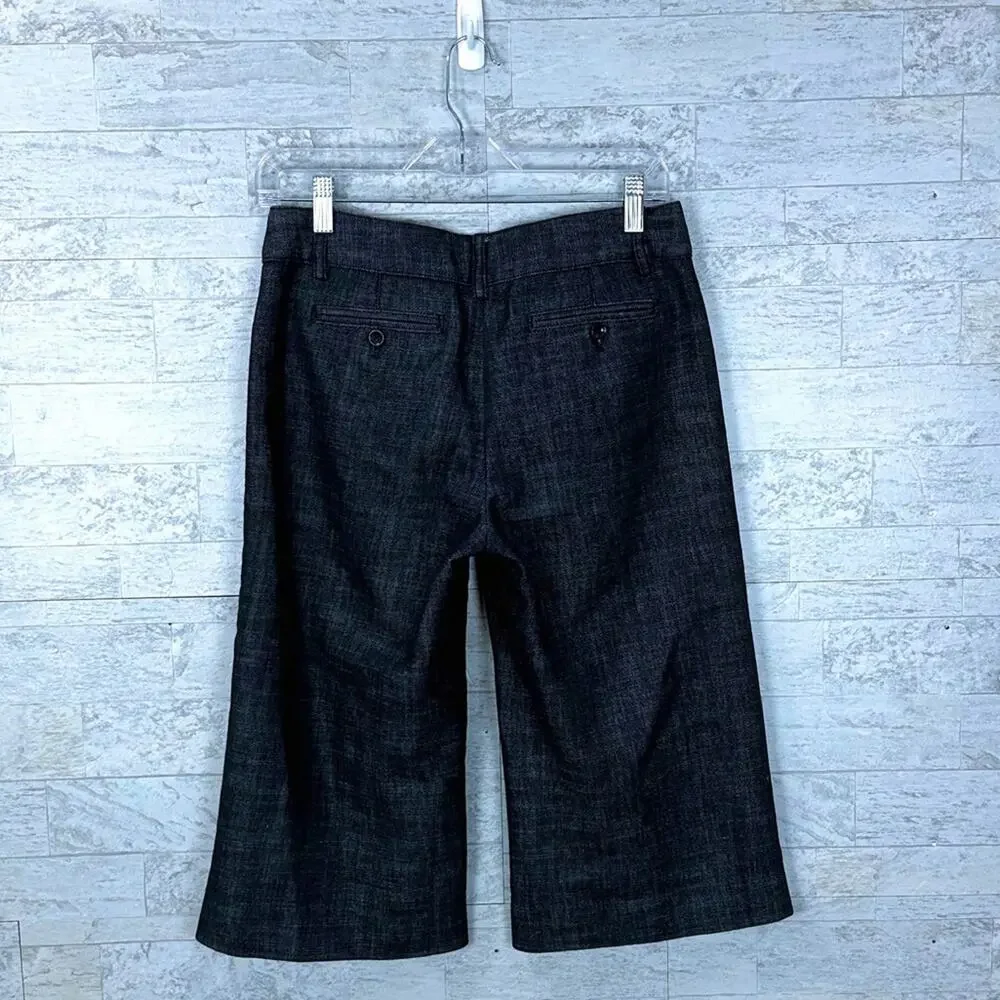 Express Editor wide leg denim trouser gaucho crop pants - Picture 2 of 6
